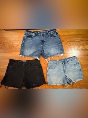 a.n.a Denim Shorts Trio Lot — Dark Blue, Light Blue & Black Cutoffs